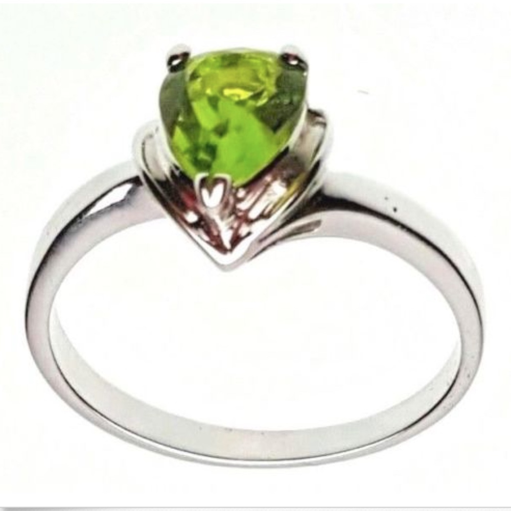 Birthstone Ring Green Teardrop Silver sizes 4 4.75 5 Pinky ring *